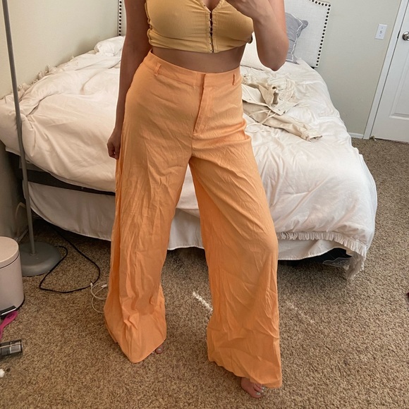 Revolve orange high waisted pants linen - Picture 1 of 3